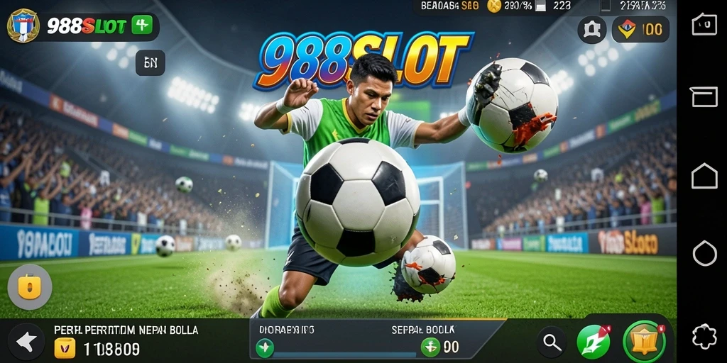 Tampilan gameplay menarik dalam 988SLOT dengan tema sepak bola.
