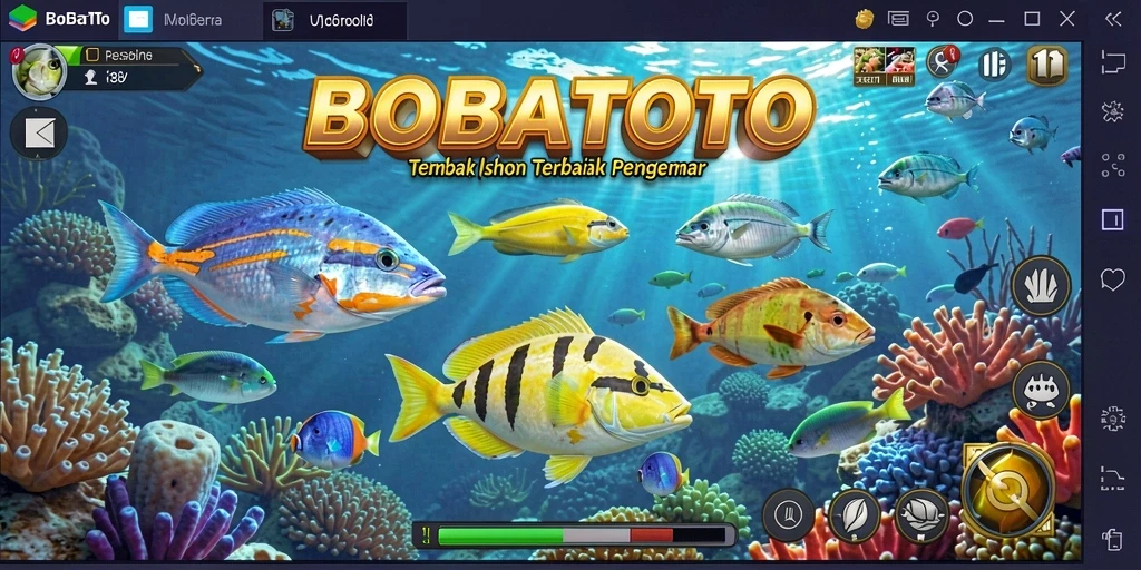 Screenshot gameplay BOBATOTO menampilkan aksi seru menembak ikan.