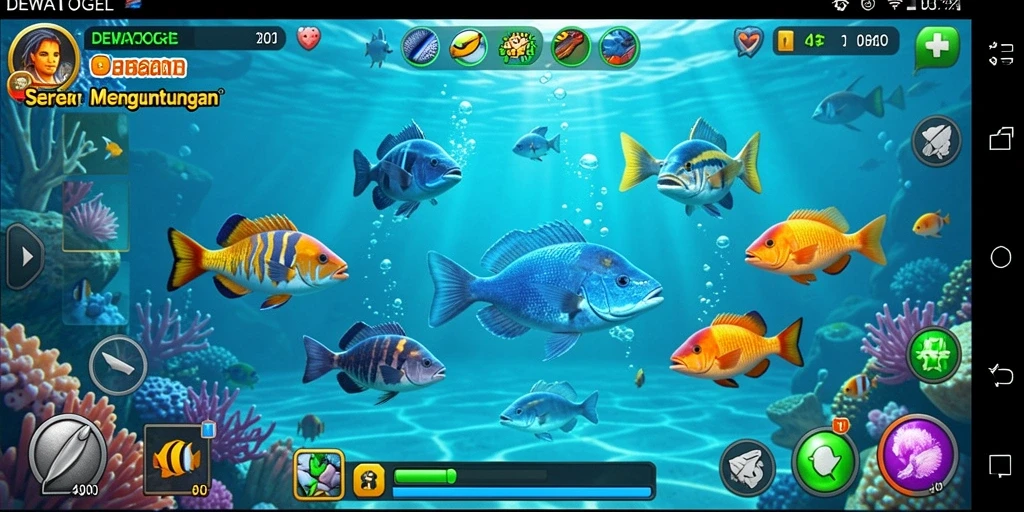 Gameplay seru DEWATOGEL saat menangkap ikan.