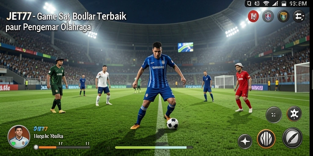 Screenshot gameplay JET77 menampilkan aksi memukau di lapangan sepak bola.