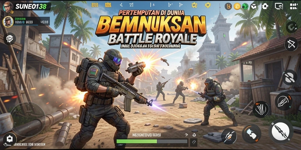 Tangkapan layar SUNEO138 menunjukkan aksi seru dan strategis dalam pertempuran Battle Royale.